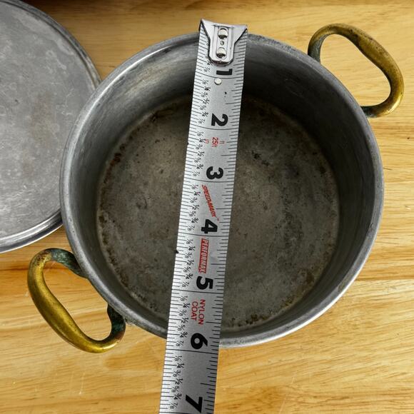 Vintage Copper French Soup Pot w/ Lid and Brass Handles 'Brevete DD S.G.D.G.' - Picture 8 of 10